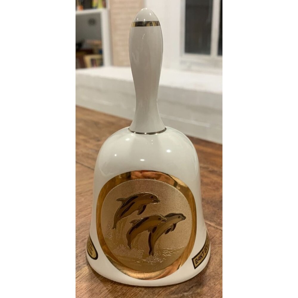Vintage Chokin Art Bell With 24kt Gold Rim & Dolphin Design